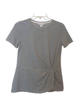 Liz Claiborne Womens Striped Knot Front Top XS Black & White Short Sleeve  #I-1